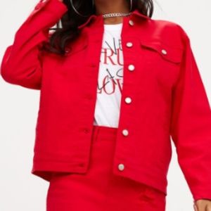 Red Distressed Denim Jacket |PLT